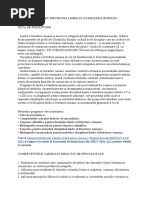 PROGRAMA PENTRU DISCIPLINA LIMBA SI LITERATURA ROMANA