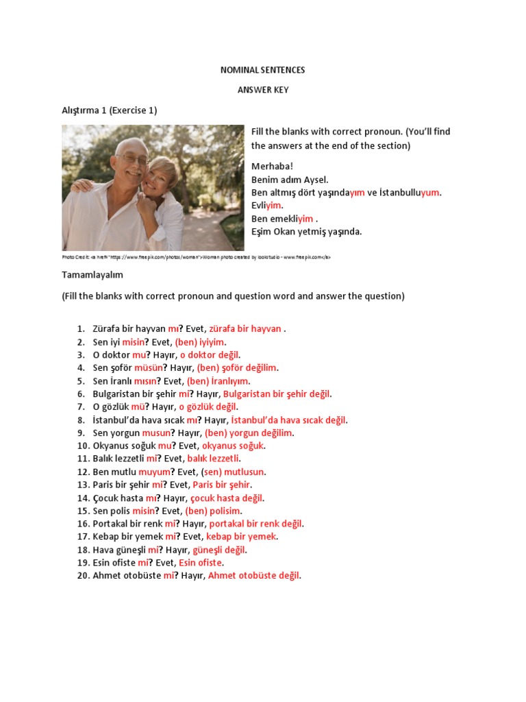 Answer Key - Nominal Sentences | PDF