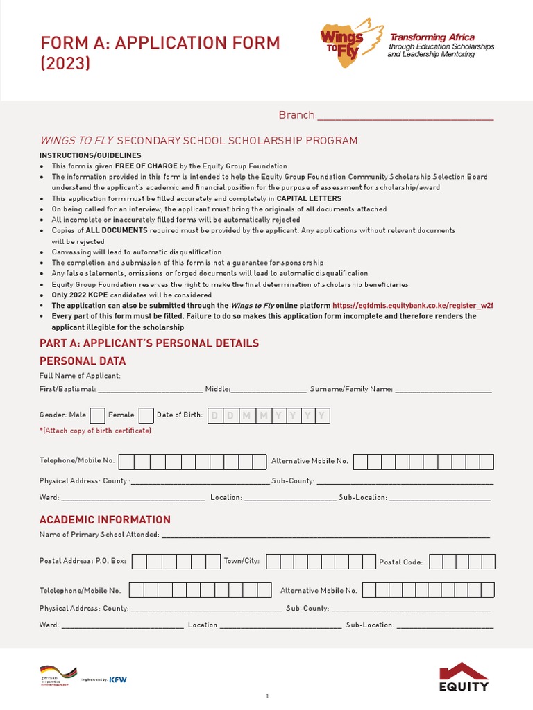 Equity W2F-Application Form 2023 | PDF | Parent | Relationships