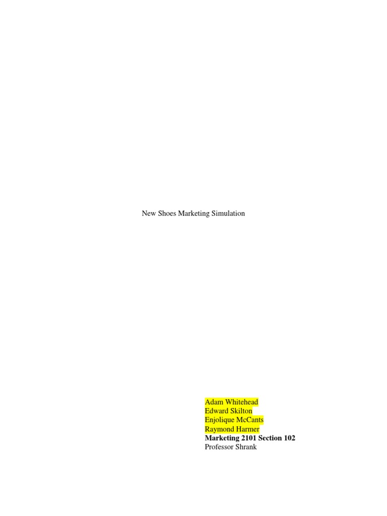 New Shoes Marketing Simulation PDF Profit (Economics) Prices