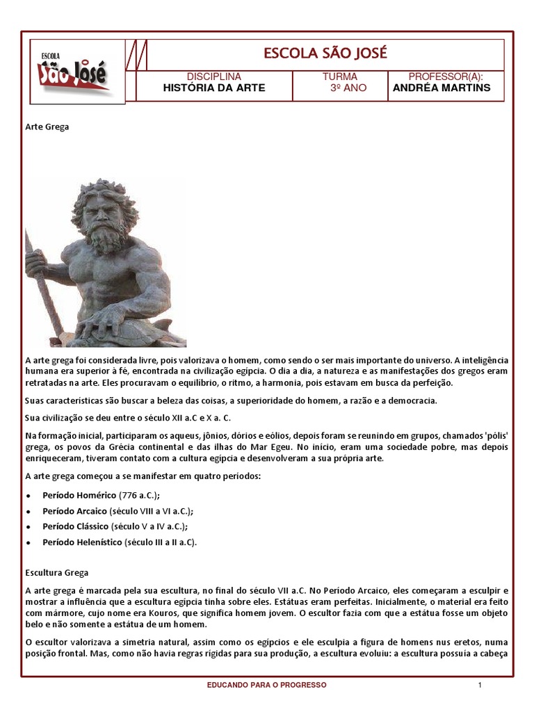 Arte Grega I | PDF | Escultura | Mitologia grega