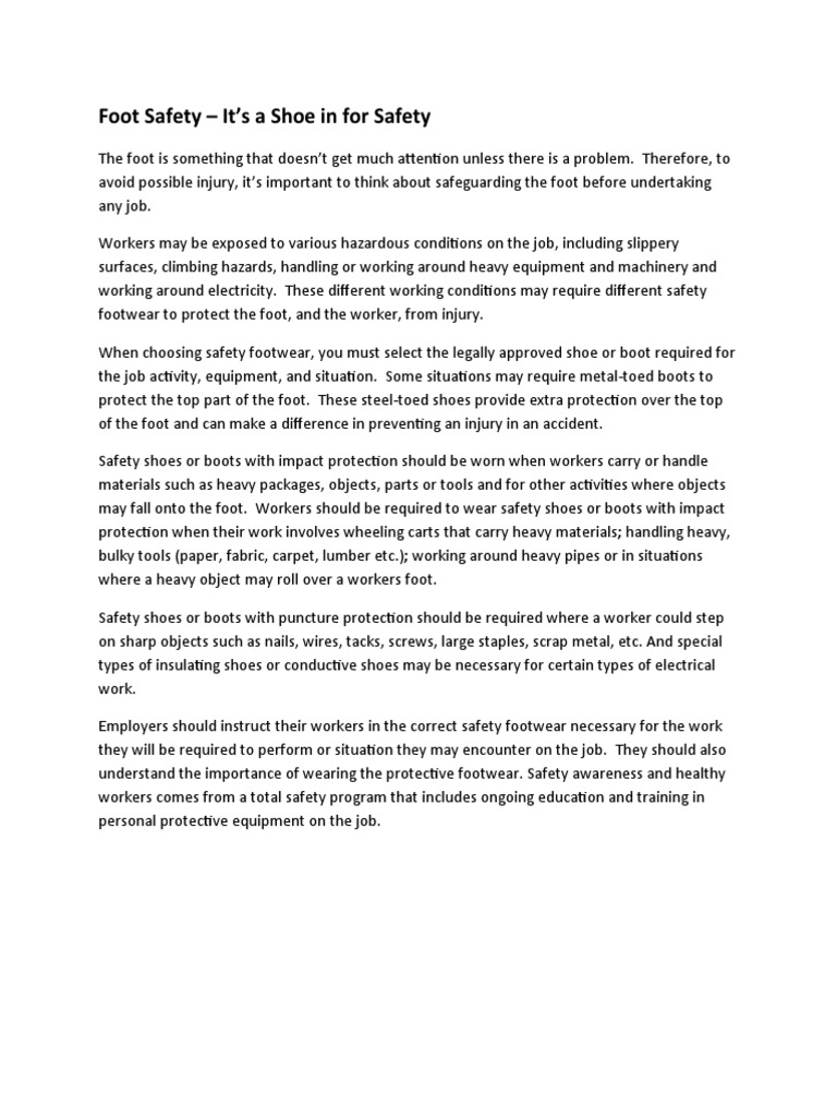 Foot Safety Its A Shoe In For Safety En And Sp Pdf Shoe Boot