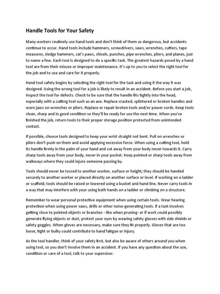 Handle Tools For Your Safety (EN and SP) PDF Tools Hammer