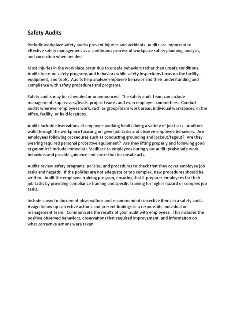 Safety Audits (EN and SP) PDF Audit Safety