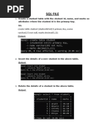 SQL File: Create Table Student (Studentid Int (3) Primary Key, Name Varchar (20) Not Null, Marks Decimal (5,2) )