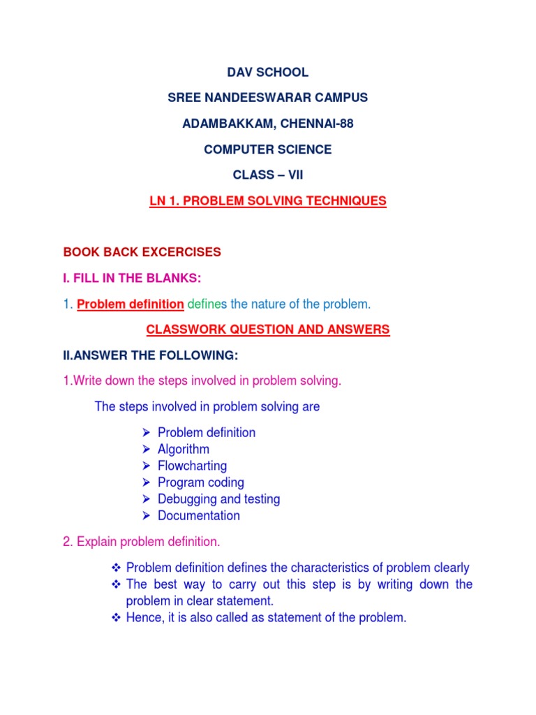 Class 7 CS Problem Solving Techniques Part I 1619955743 | PDF
