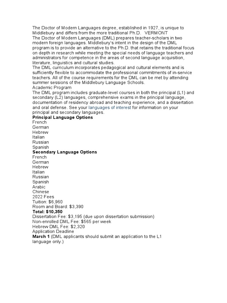 Middlebury's Doctor of Modern Languages | PDF