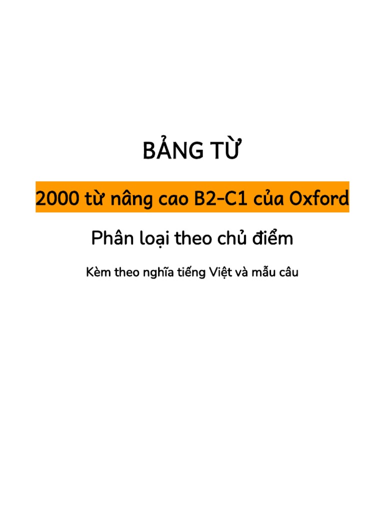 Oxford 2000 Words by Topic With Vietnamese Definition and Example