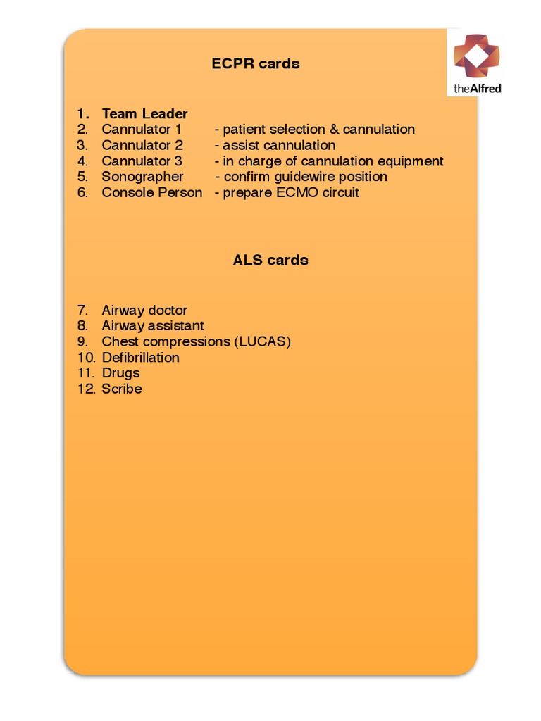 ECPRRoleCards | PDF | Cardiopulmonary Resuscitation | Equipment