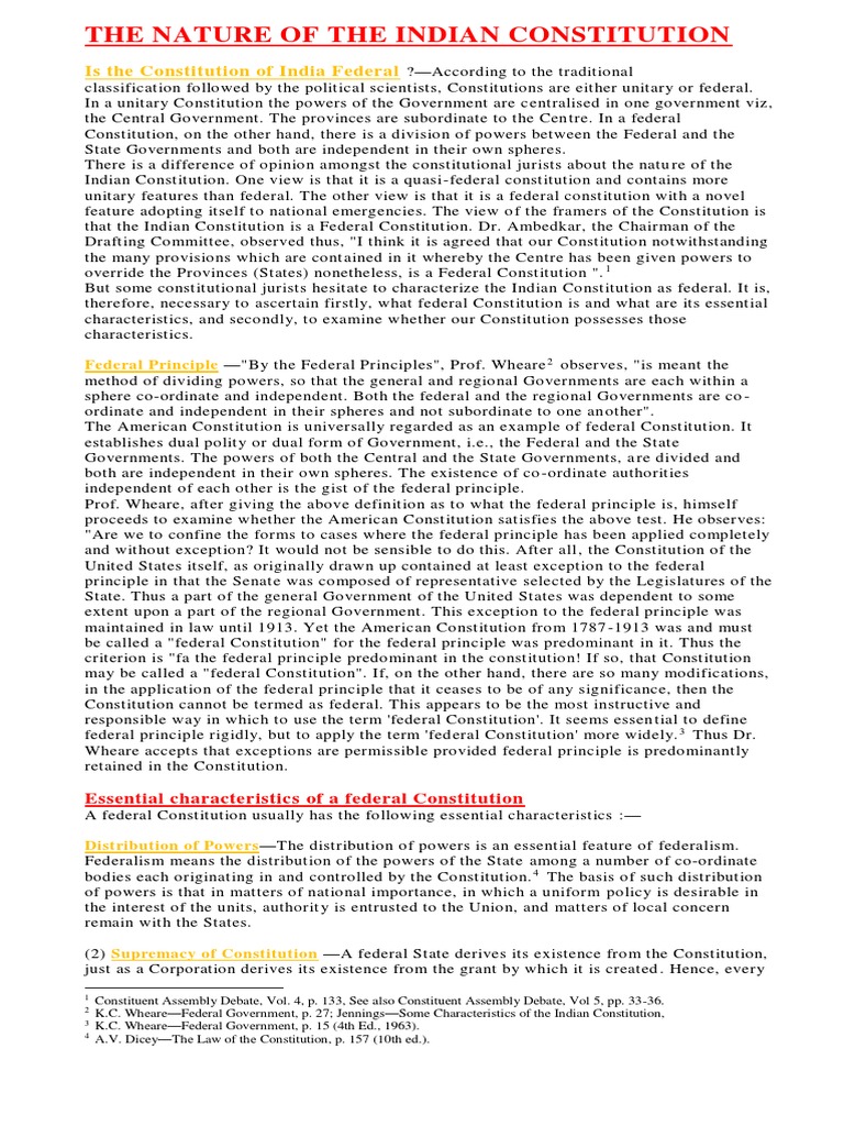 Nature of Indian Constitution: Federalism Explained | PDF | U.S. State ...