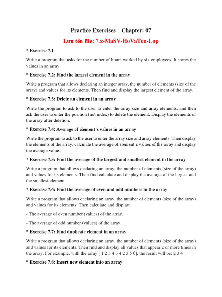 Exercises - Chapter - 07 | PDF | Array Data Structure | Summation