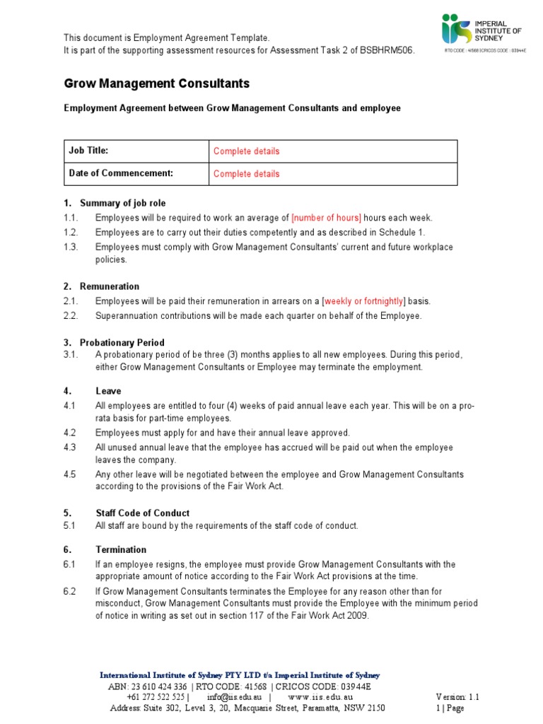 Employment Agreement Template | PDF | Employment | Justice