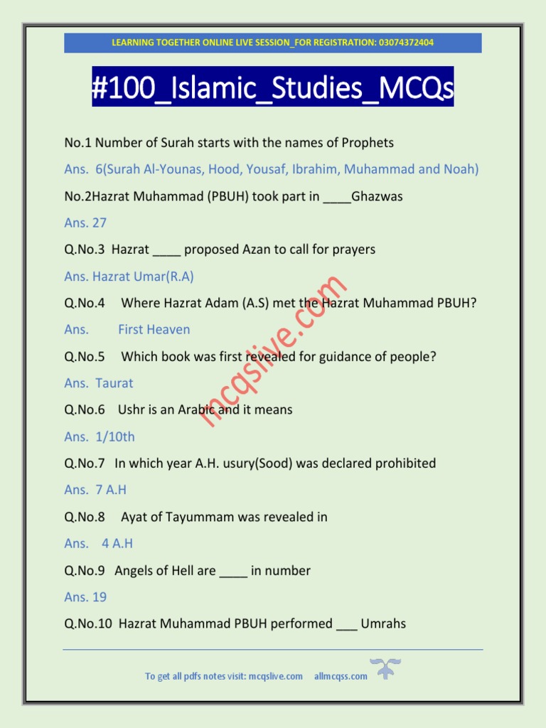 100 islamic mcqs PDF Prophets And Messengers In Islam Muhammad