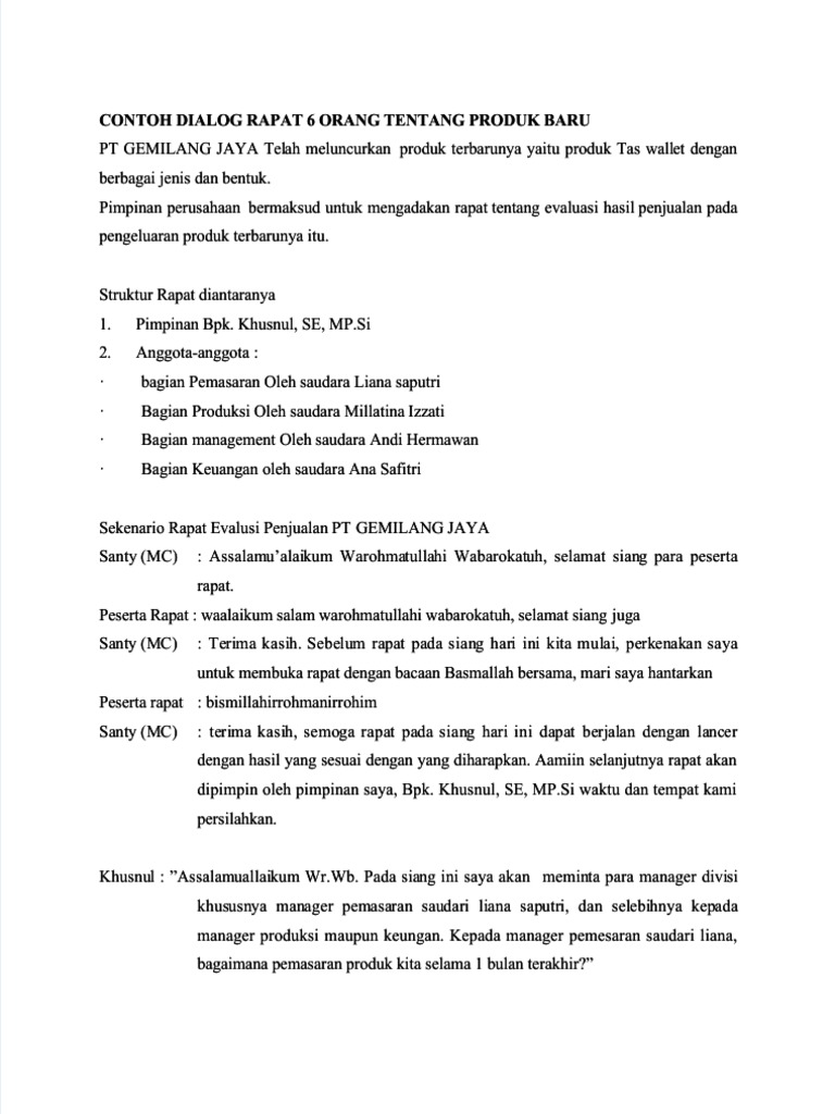 PDF Contoh Dialog Rapat 5 6 Orang Tentang Produk Baru - Compress | PDF