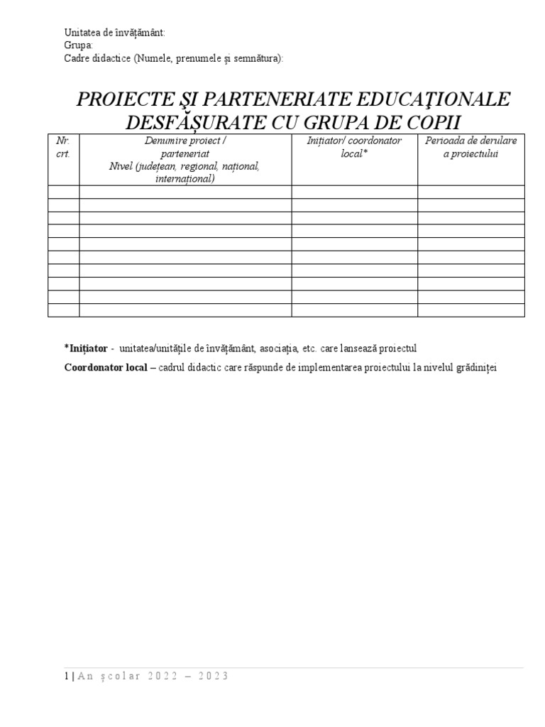 9.tabel Proiecte Educationale Implementate 2022 | PDF