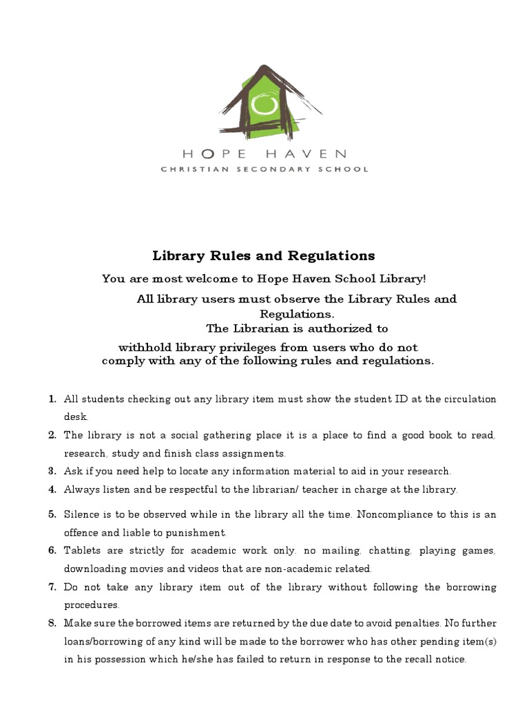Library Rules and Regulations 2022 PDF Libraries Librarian