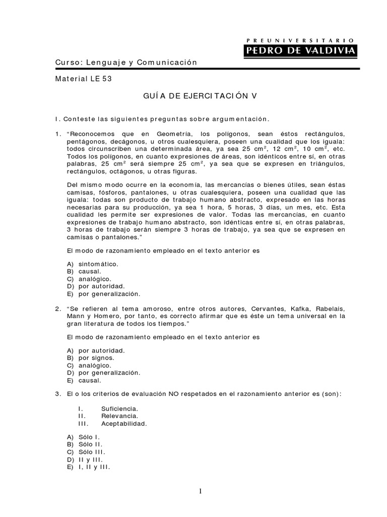 P S U Gu a Argumentaci n Ejercicios PDF Ciencia Ficci n Falacia