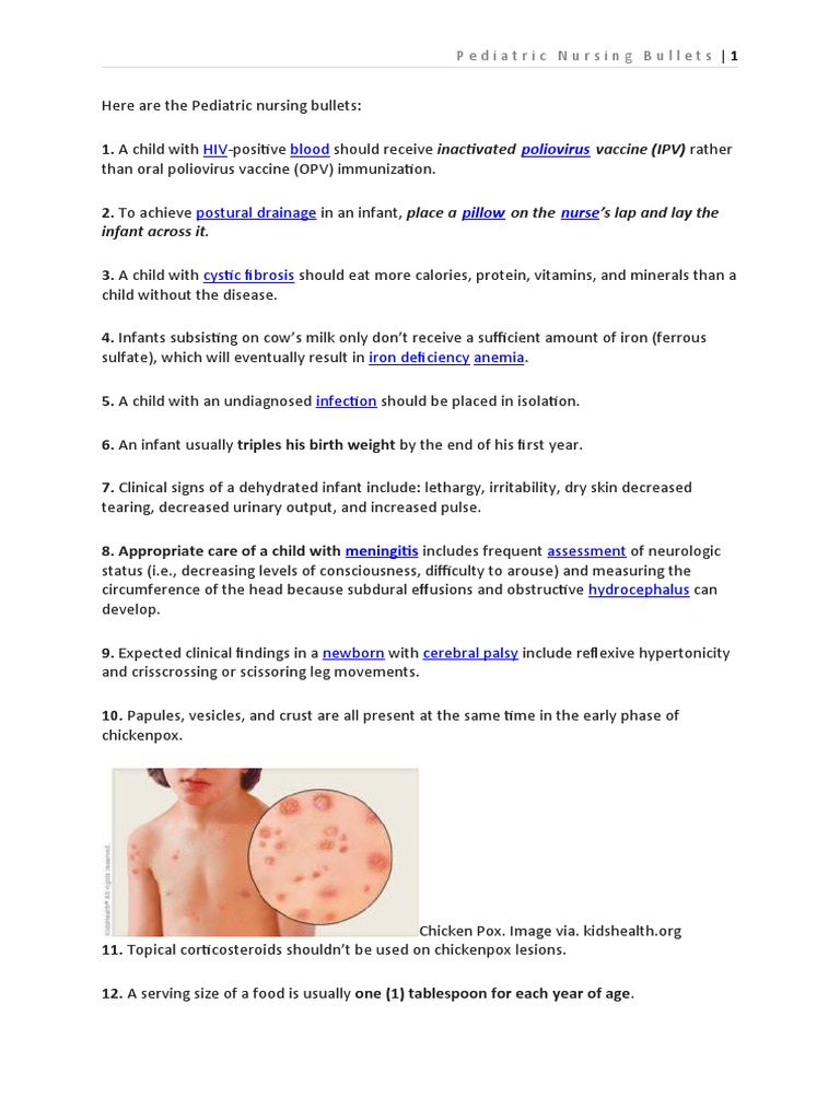 Here are the Pediatric nursing bullets | PDF | Infants | Burn