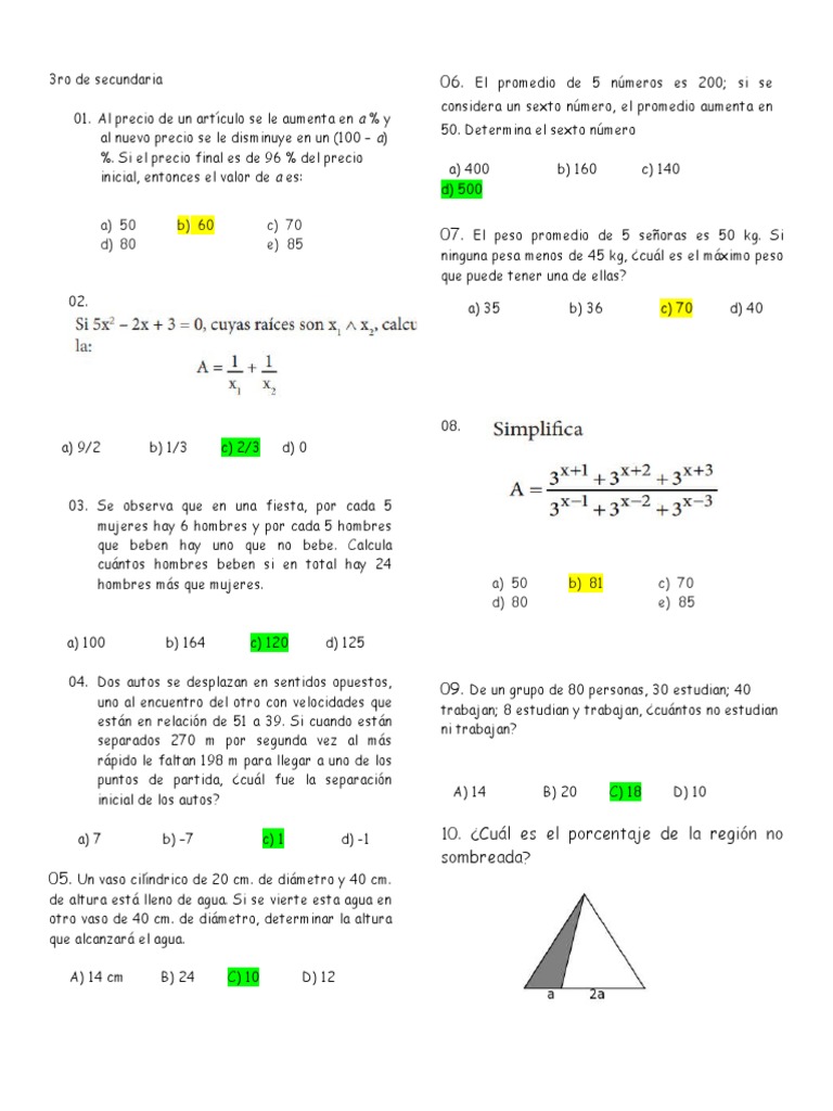 Problemas de Matemáticas 3ro Secundaria | PDF