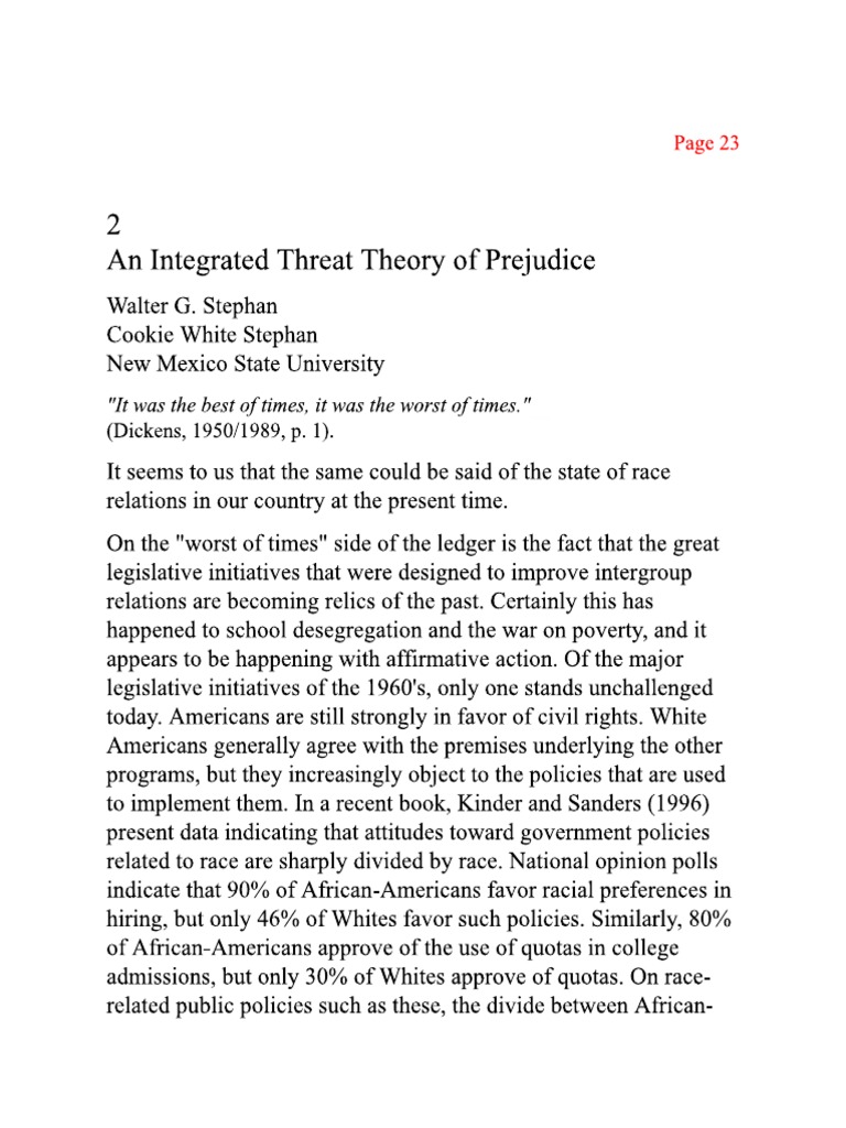 Stephan, W. G., & Stephan, C. W. (2000) An Integrated Threat Theory