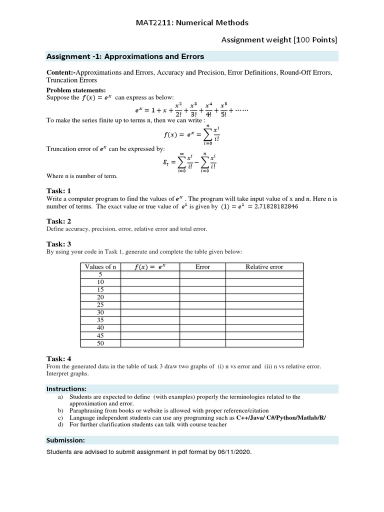 Assignment 1 approximations and errors pdf