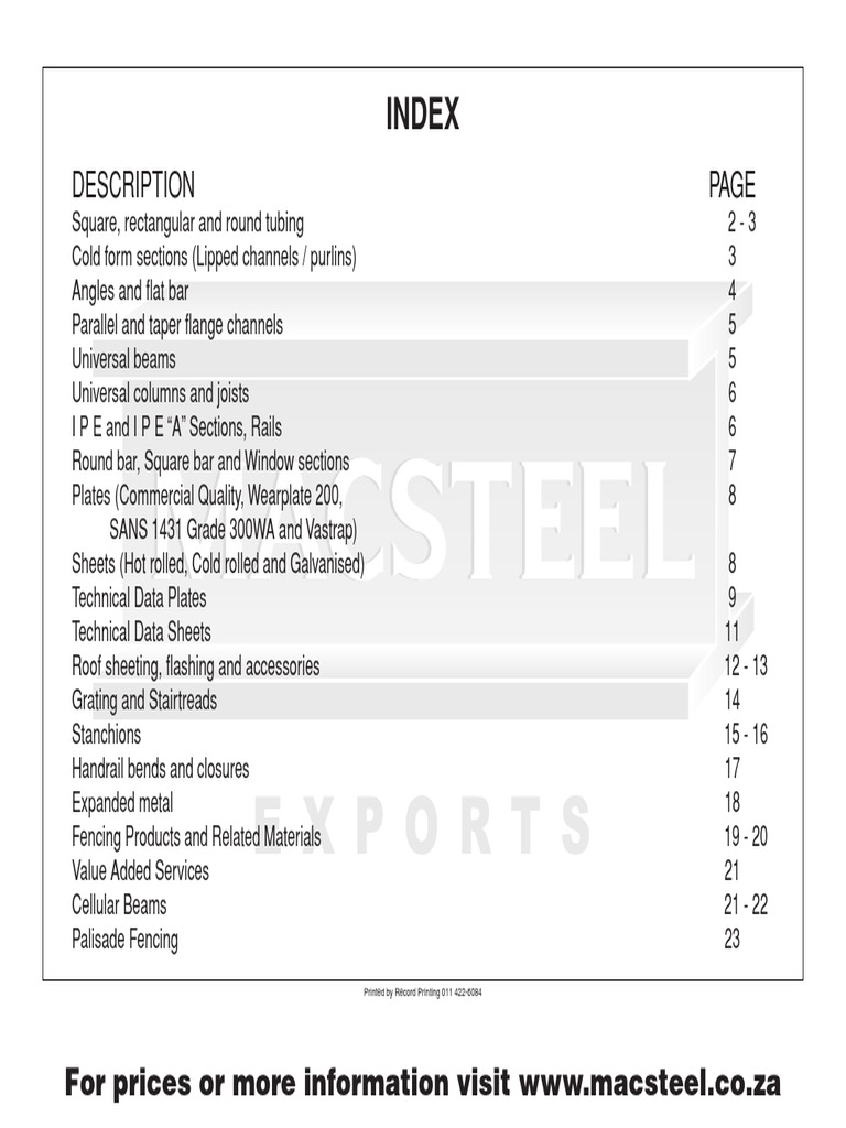 Macsteel Exports Catalogue PDF Rolling (Metalworking) Metals
