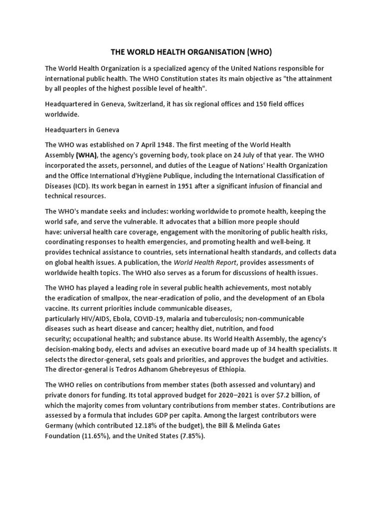 Overview of the World Health Organization | PDF | World Health ...