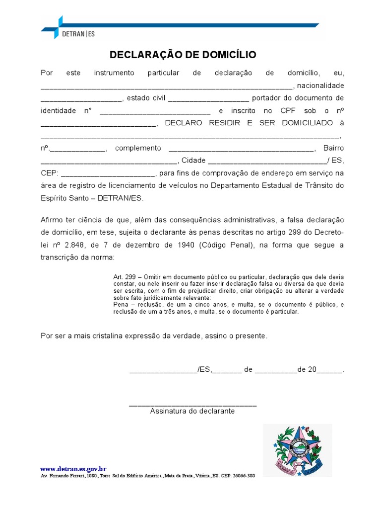 Declaração de Domicílio (Em Branco) | PDF