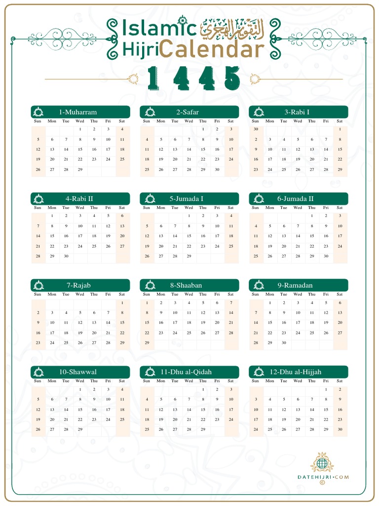 1445 Hijri Calendar | PDF