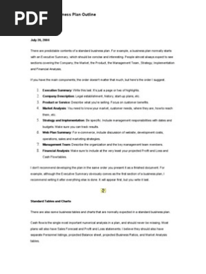 A Standard Business Plan Outline