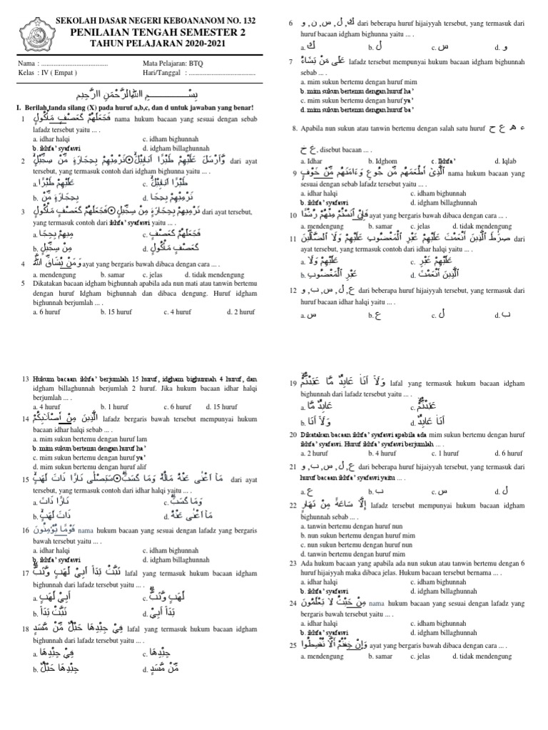 Soal Pts 2 Btq Kelas 4 Pdf