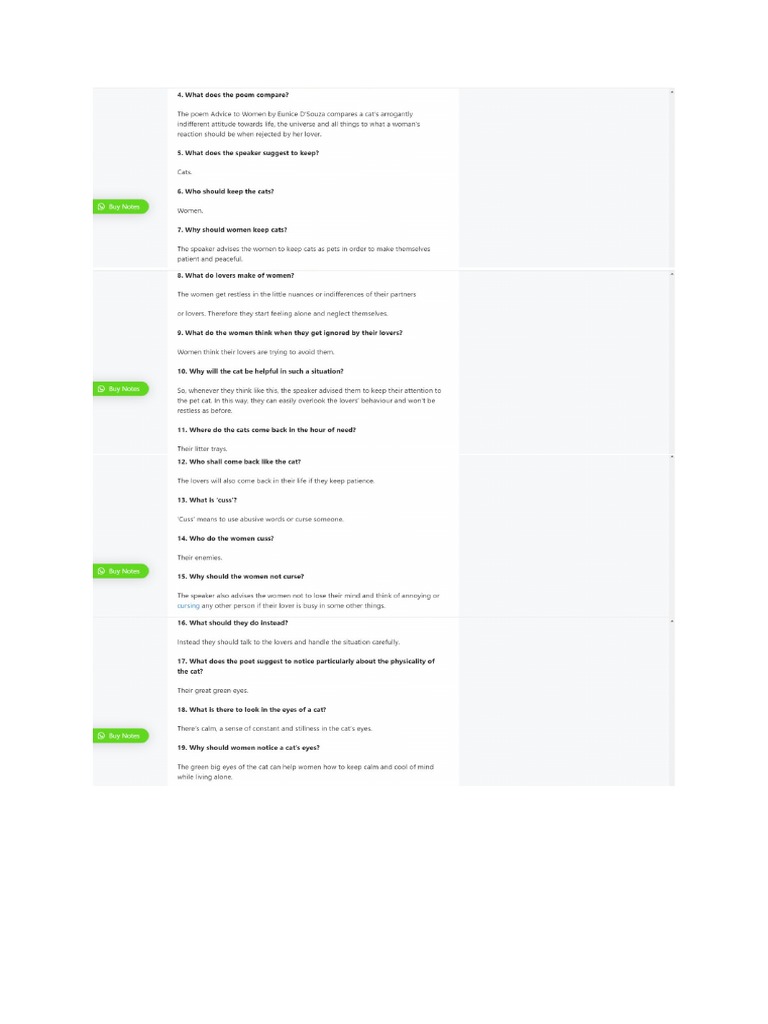 Advice To Women Short Questions Pdf