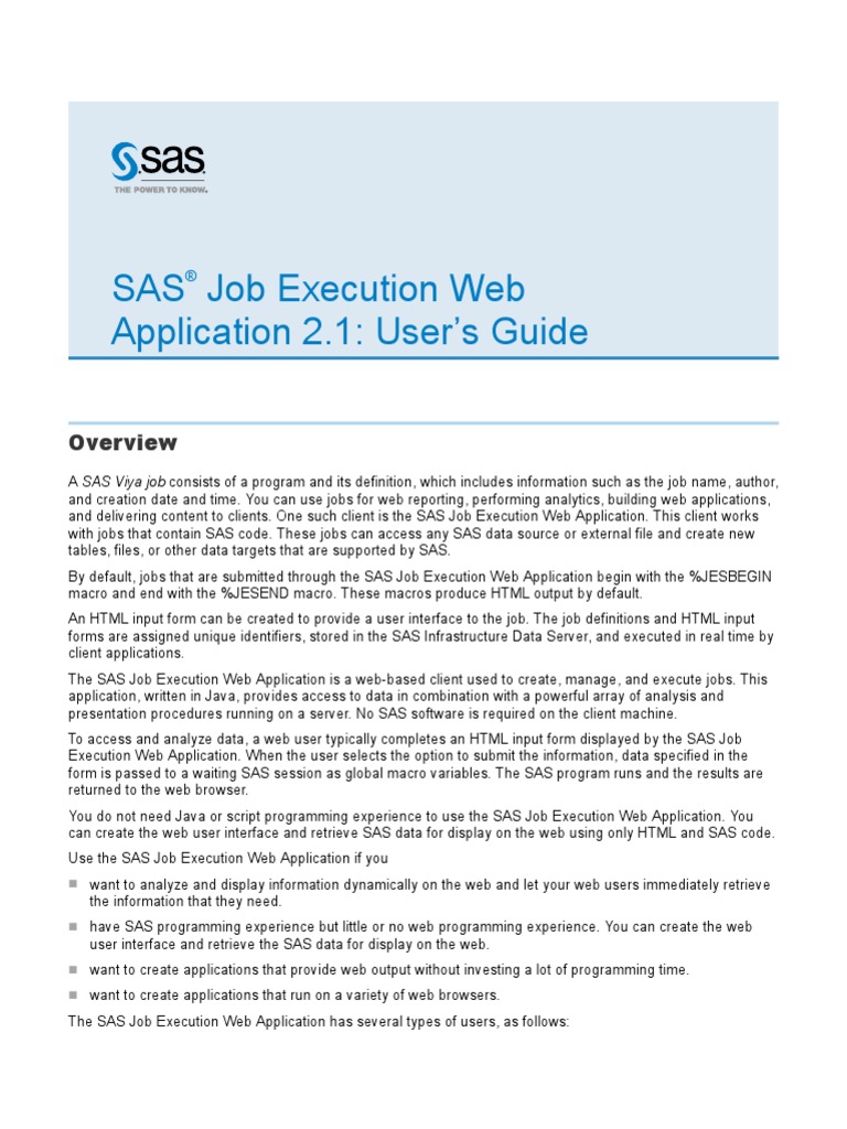 SAS Job Execution Web Application 2.1 - User S Guide | PDF | World Wide ...