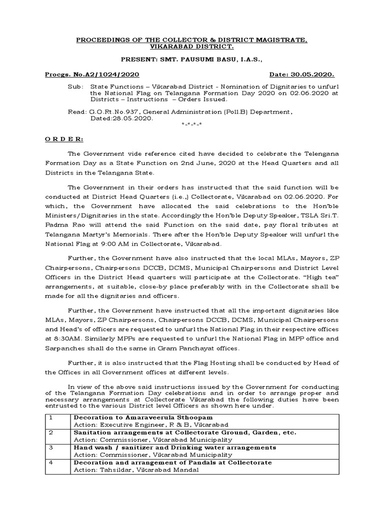 State formation day duties order pdf government