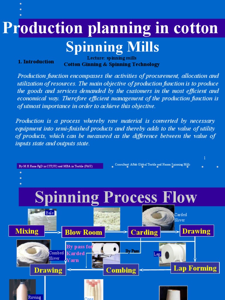 Lecture1 Spinning Process Flow PDF Spinning (Textiles) Textiles