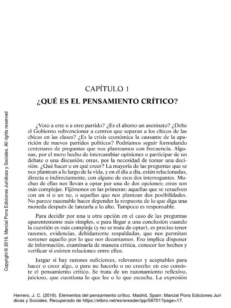Herrero, Julio César. Elementos Del Pensamiento Crítico. Pp. 16 - 21 | PDF