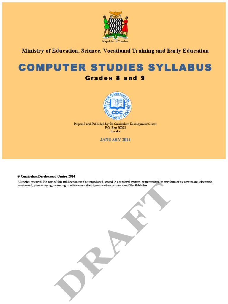 Computer Studies Syllabus Grades 8 and 9 Jan 2014 Final Draft Download Free PDF Spreadsheet