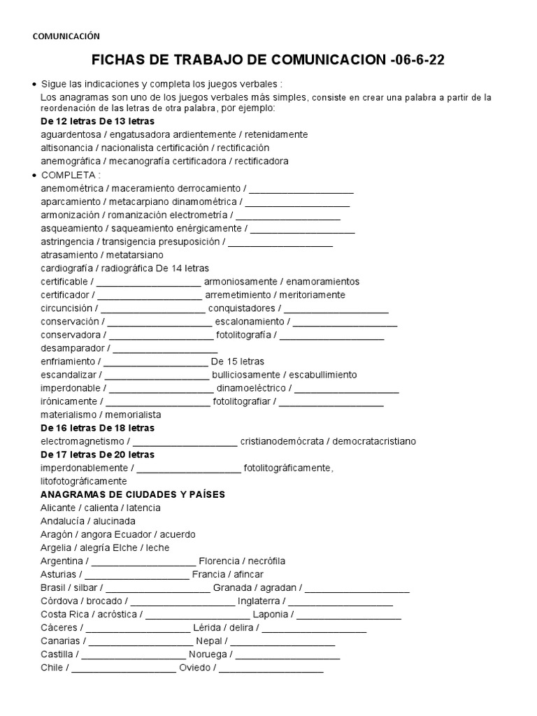 Ficha de Trabajo de Comunicación y Personal Social | PDF | Andes | Era ...