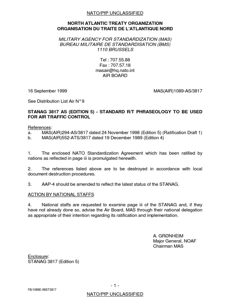 5C3 ATC Standard Phraseology NATO STANAG 3017 PDF Air Traffic Control Ratification