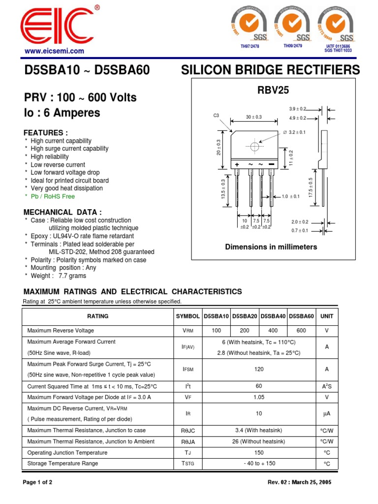 D5sba10 D5sba60 | PDF | Diode | Rectifier