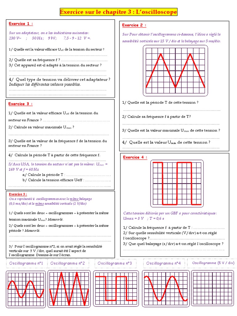 Exercices sur l'oscilloscope et tensions | PDF | Biens manufacturés ...