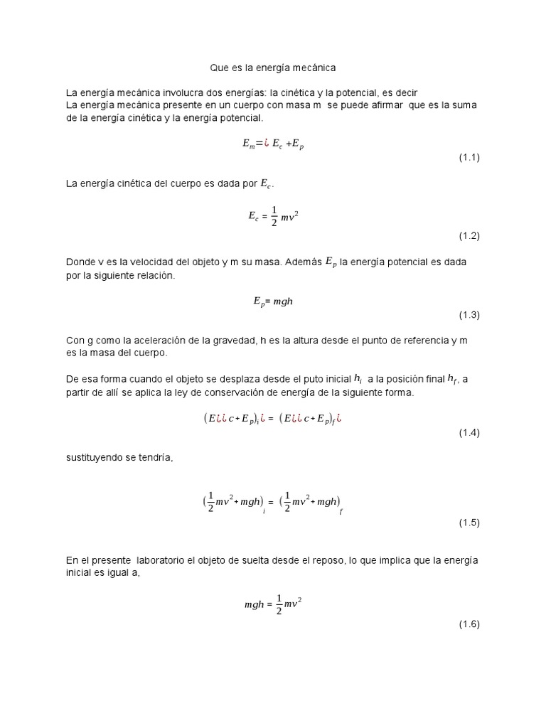 Que es la energ a mec nica pdf masa energ a cin tica