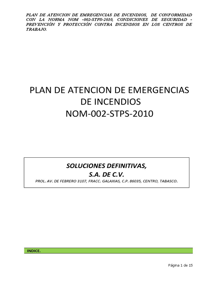 Plan Emergencias Incendios NOM-002 | PDF | Business | Protección contra ...