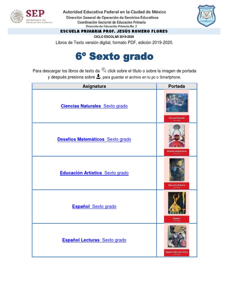 Libros de Texto 6o Grado Descargar | PDF