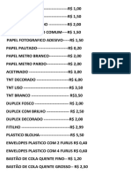 Lista de preços de papelaria