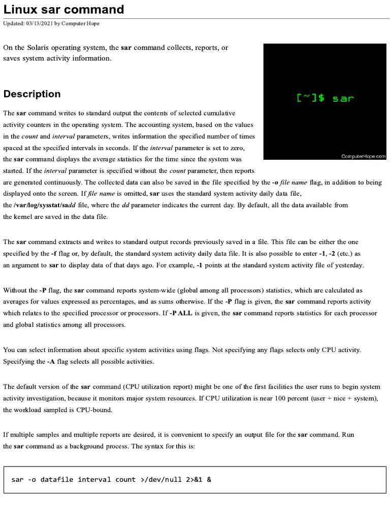 Linux sar command help and examples pdf