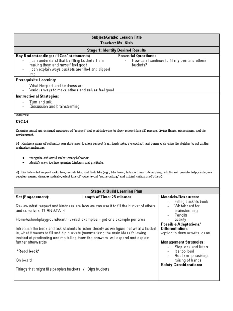 Filling Buckets Lesson Plan Download Free PDF Lesson Plan Cognitive Psychology