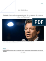 Haddad Nega Existência de Proposta de Moeda Única No Mercosul