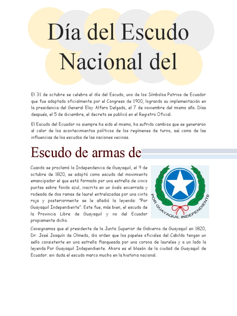 Dia Del Escudo Nacional Del Ecuador Pdf Los Símbolos
