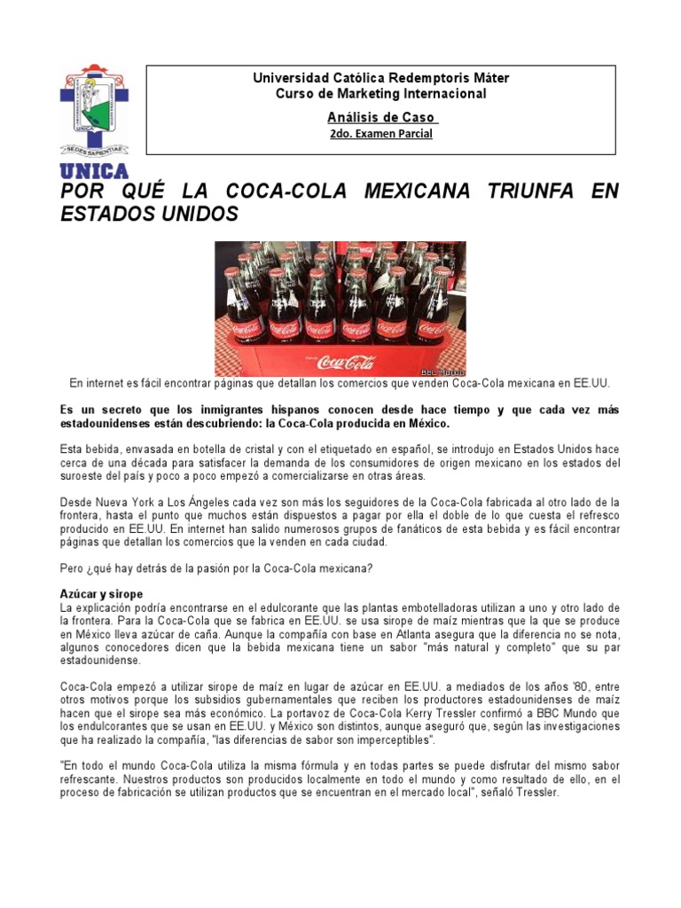 CASO 2do. Exam. COCA COLA MEXICANA TRIUNFA EN EE. UU. PDF Coca